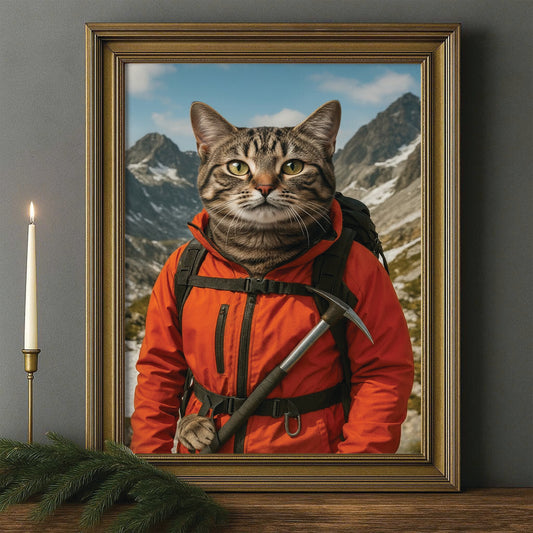 Custom Photo Mountaineer Climbing Cat Canvas Framed Wall Art  Gift For Cat Lovers