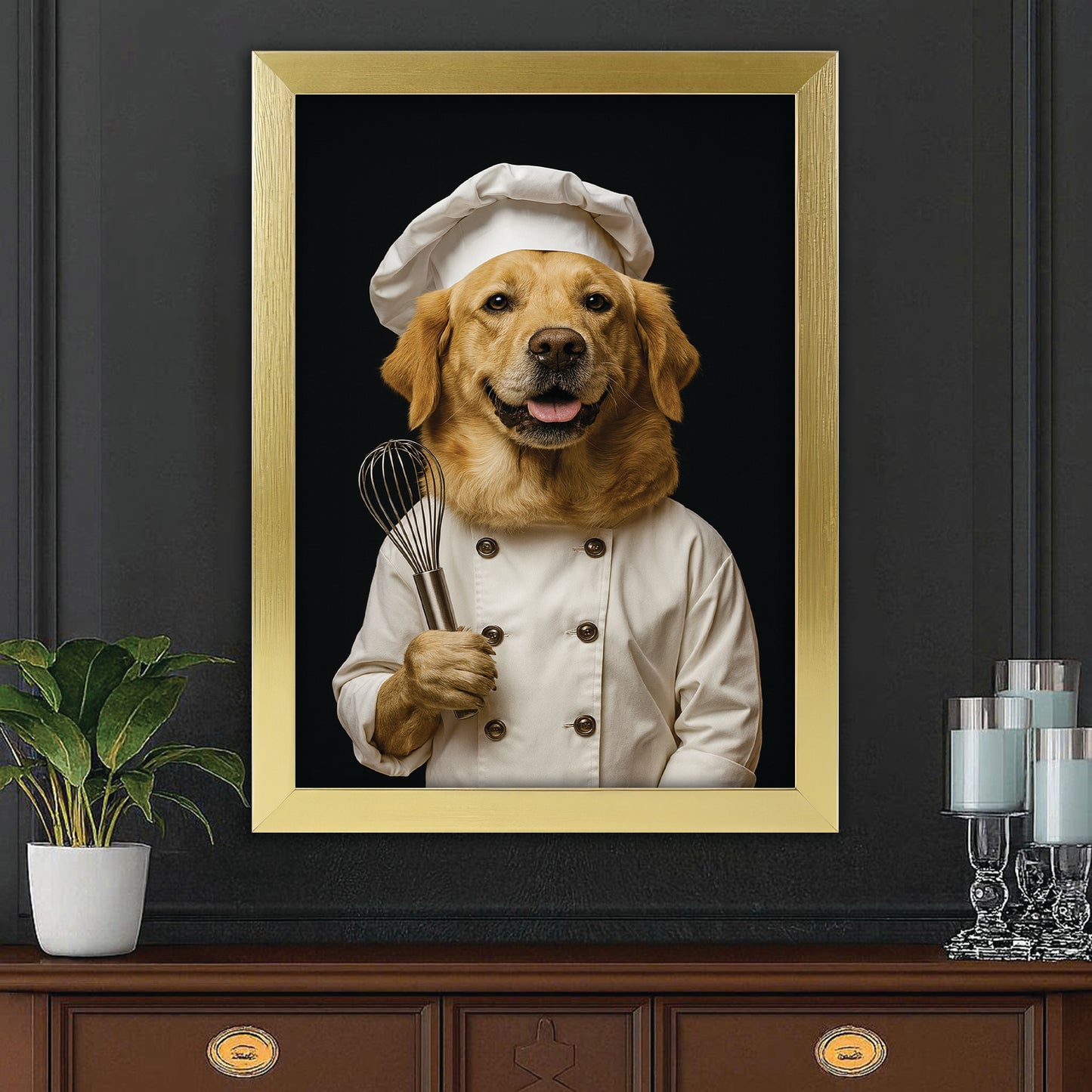Custom Photo Dog Chef Canvas Framed Wall Art Framed Wall Art _ Gift For Dog Lovers