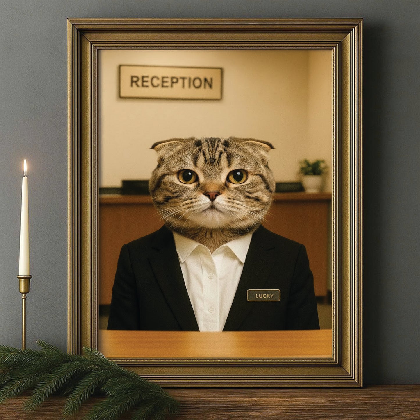 Custom Photo Receptionist Cat Canvas Framed Wall Art Gift For Cat Lovers