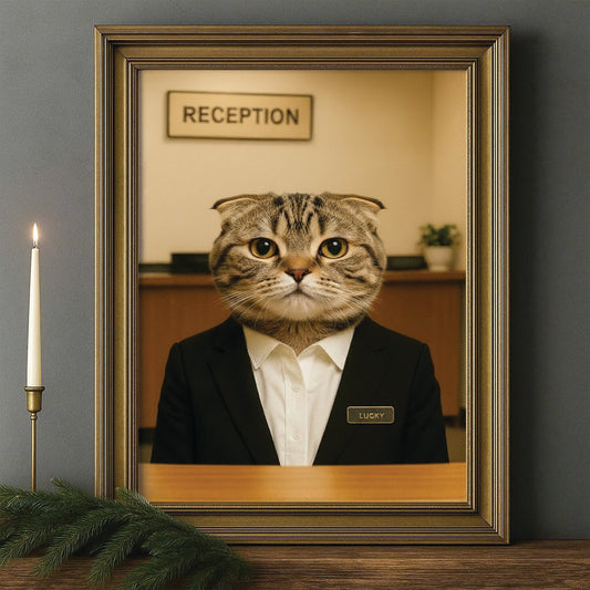 Custom Photo Receptionist Cat Canvas Framed Wall Art Gift For Cat Lovers