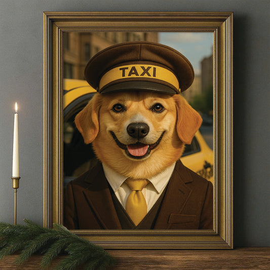 Custom Photo Taxi Driver Dog Canvas Framed Wall Art Gift For Dog Lovers