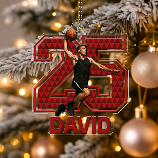 Custom Photo Basketball Player With Number Acrylic Ornament Christmas Gift