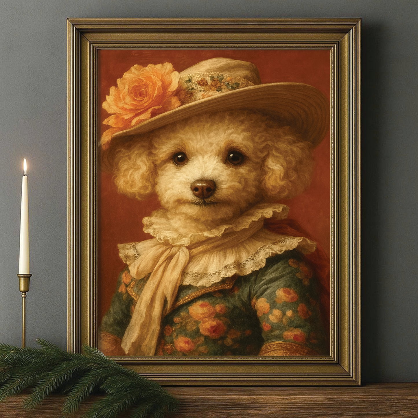 Custom Photo Dog Royal Style 05 Canvas Framed Wall Art Gift For Dog Lovers