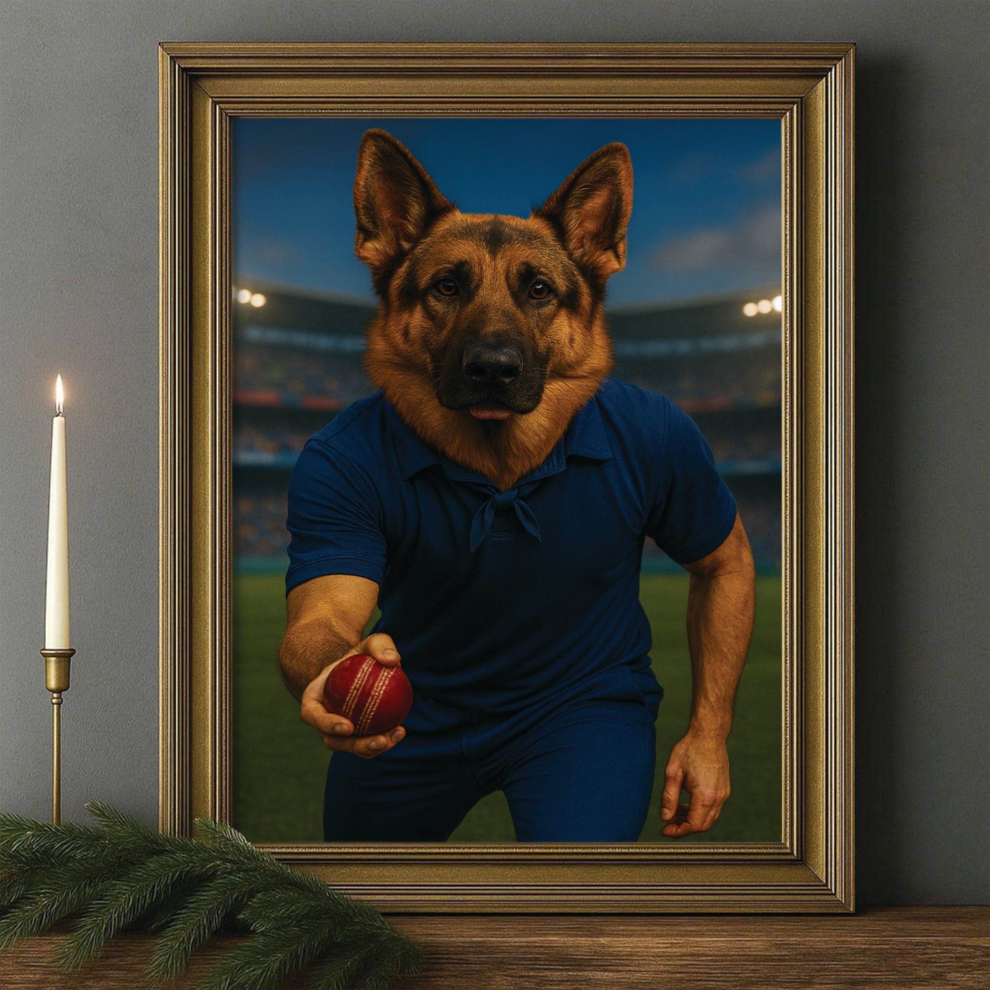 Custom Photo Bowler Dog Canvas Framed Wall Art Gift For Dog Lovers