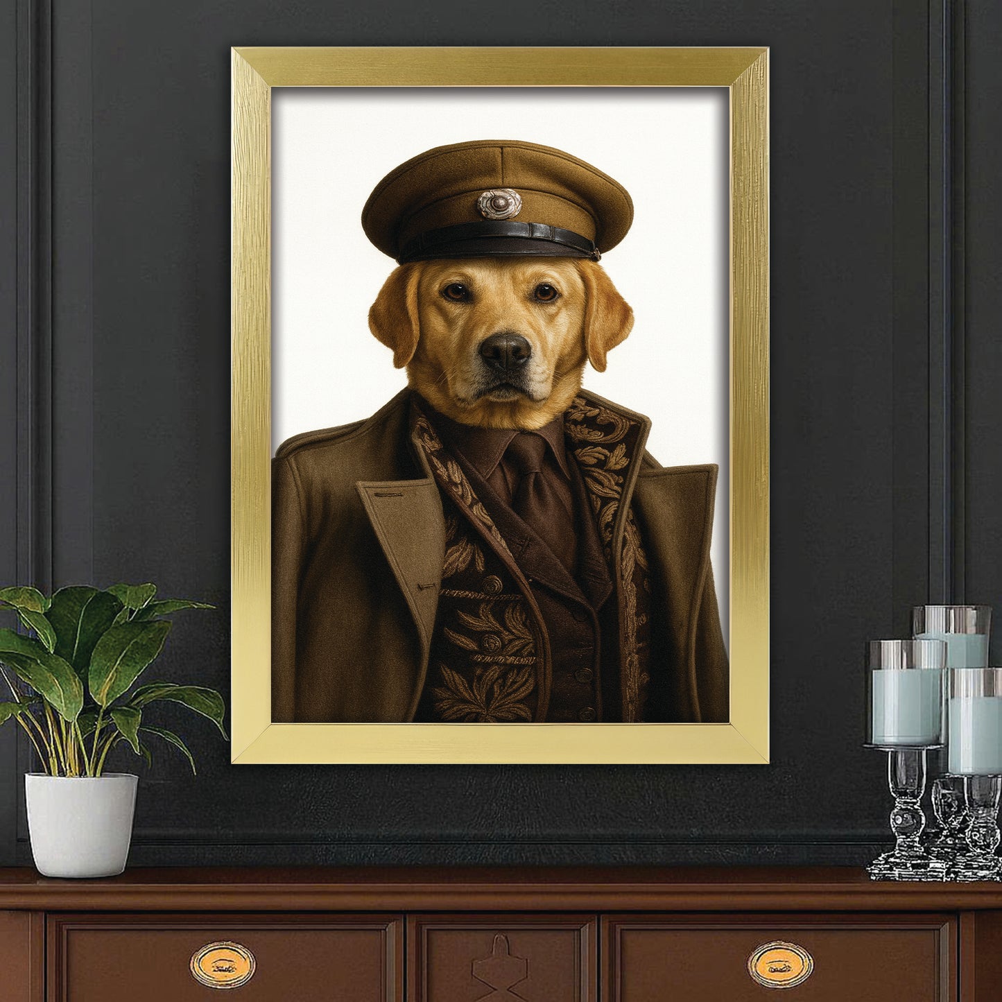 Custom Photo Captain Dog Canvas Framed Wall Art