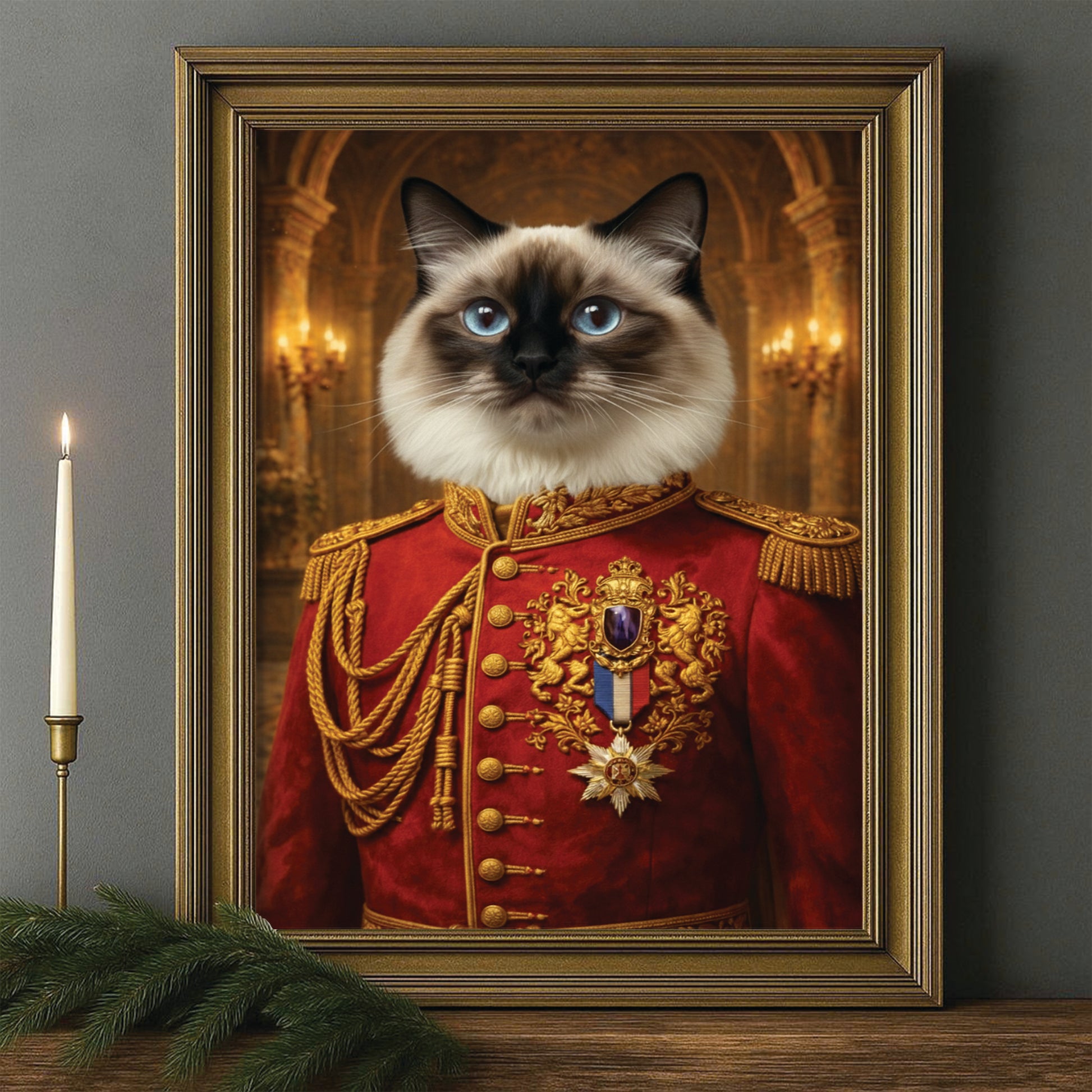 Custom Photo Royal King Cat Style 02 Canvas Framed Wall Art Gift For Cat Lovers