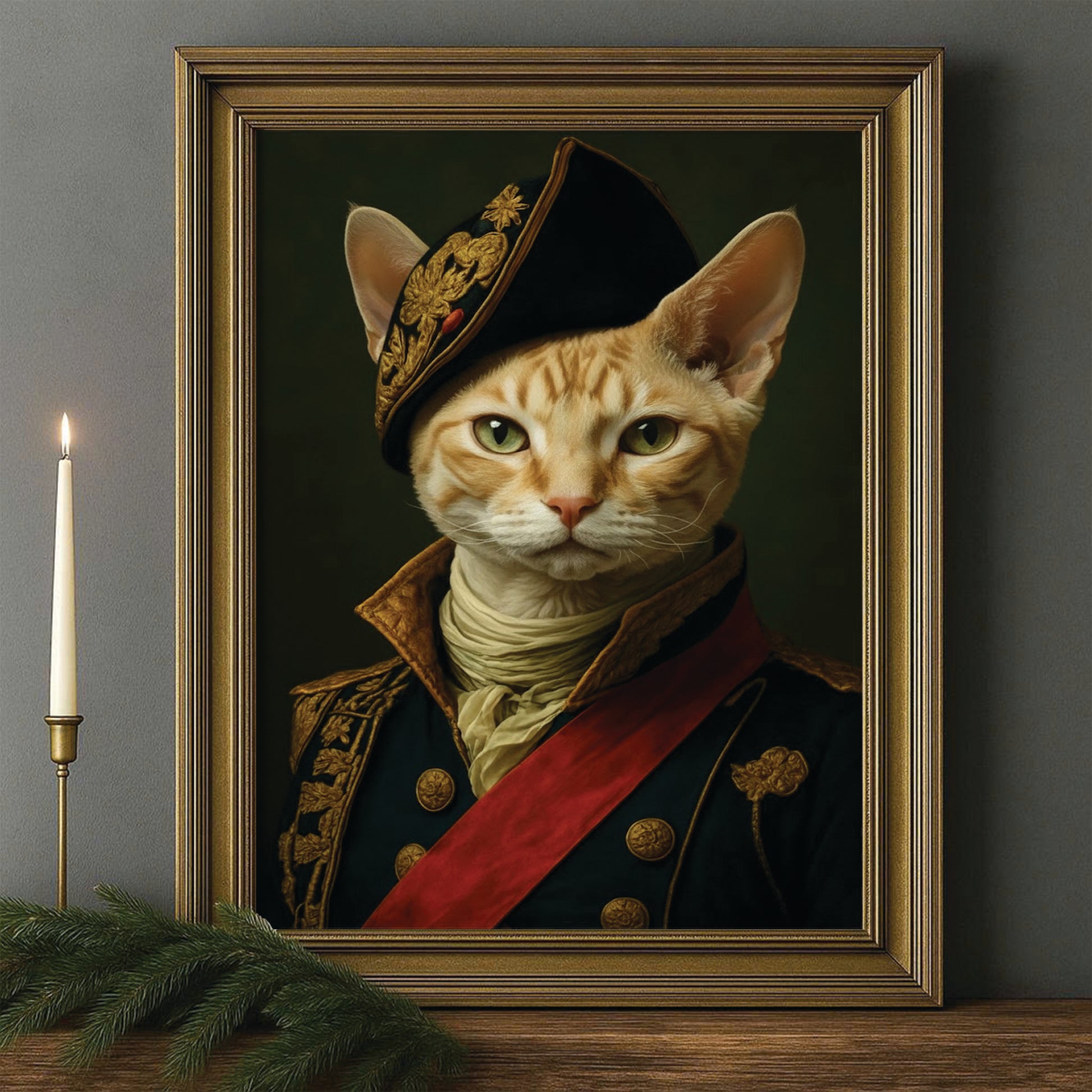 Custom Photo Portrait Royal Cat Canvas Framed Wall Art Gift For Cat Lovers