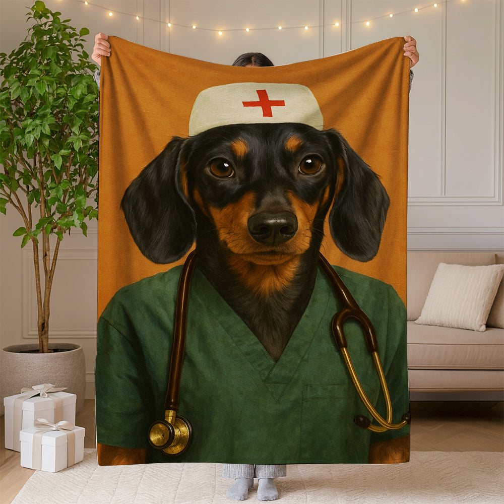 Custom Photo Nurse Dog BlanketGift For Dog Lovers