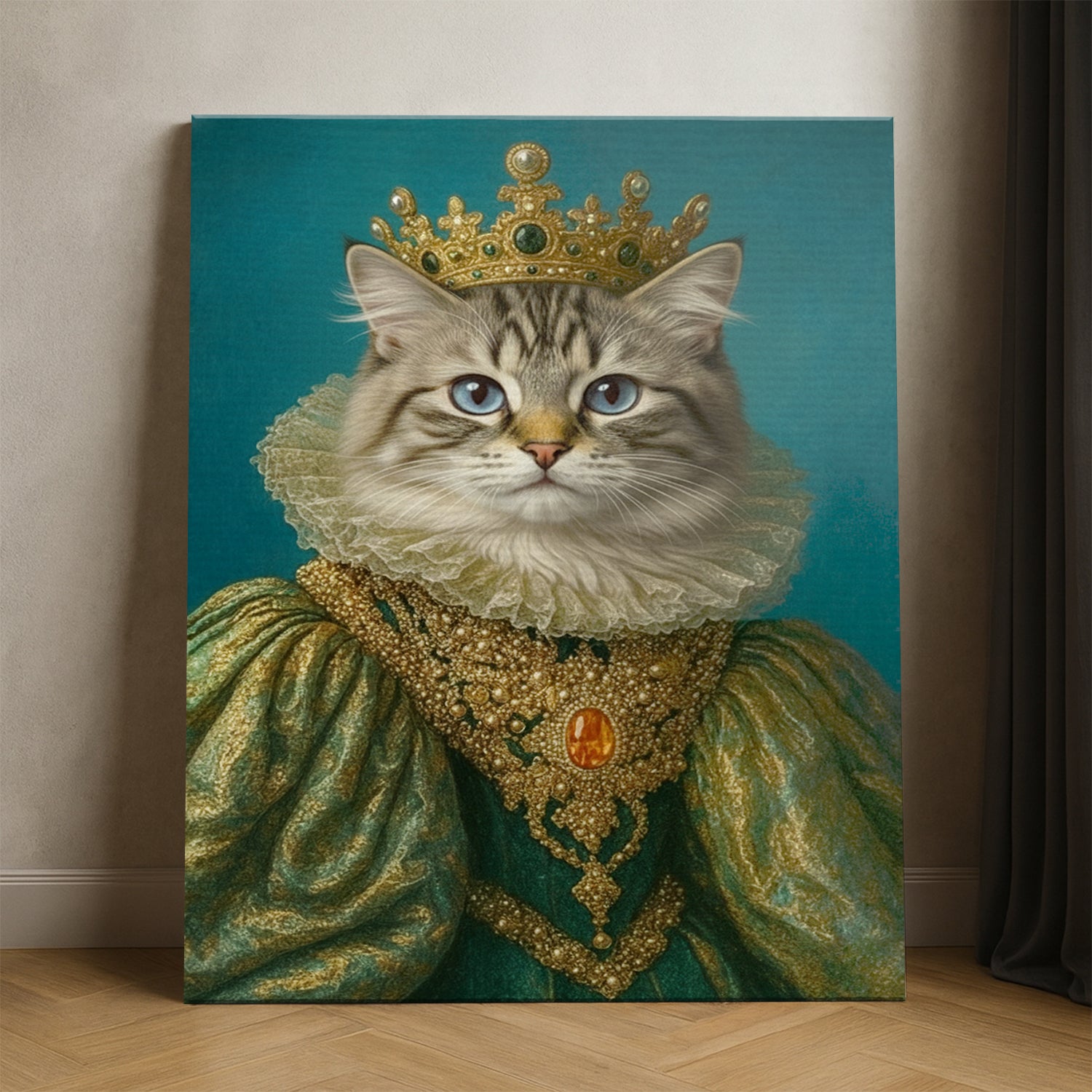 Custom Photo Potrait Royal Cat With Crown Canvas Gift For Cat Lovers