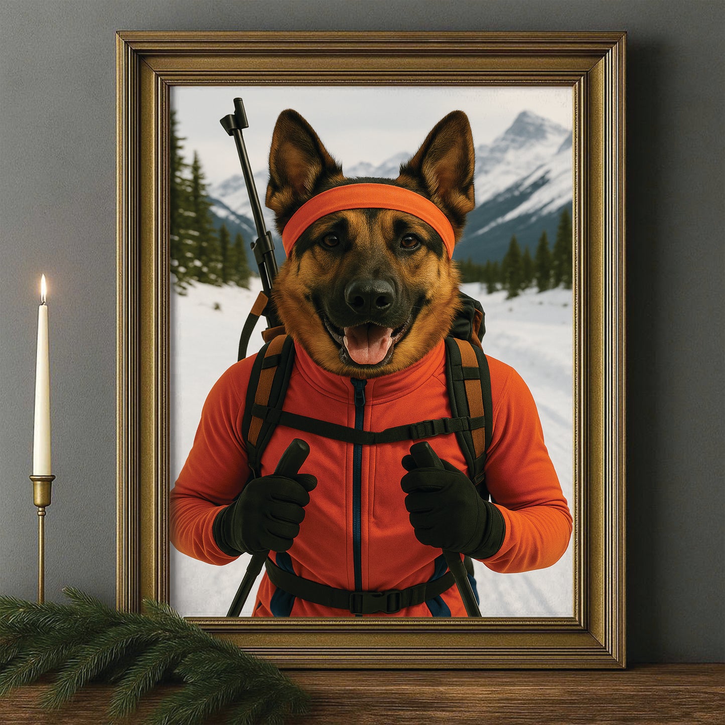 Custom Photo Biathlete Cross Country Skiing Dog Canvas Framed Wall Art Gift For Dog Lovers