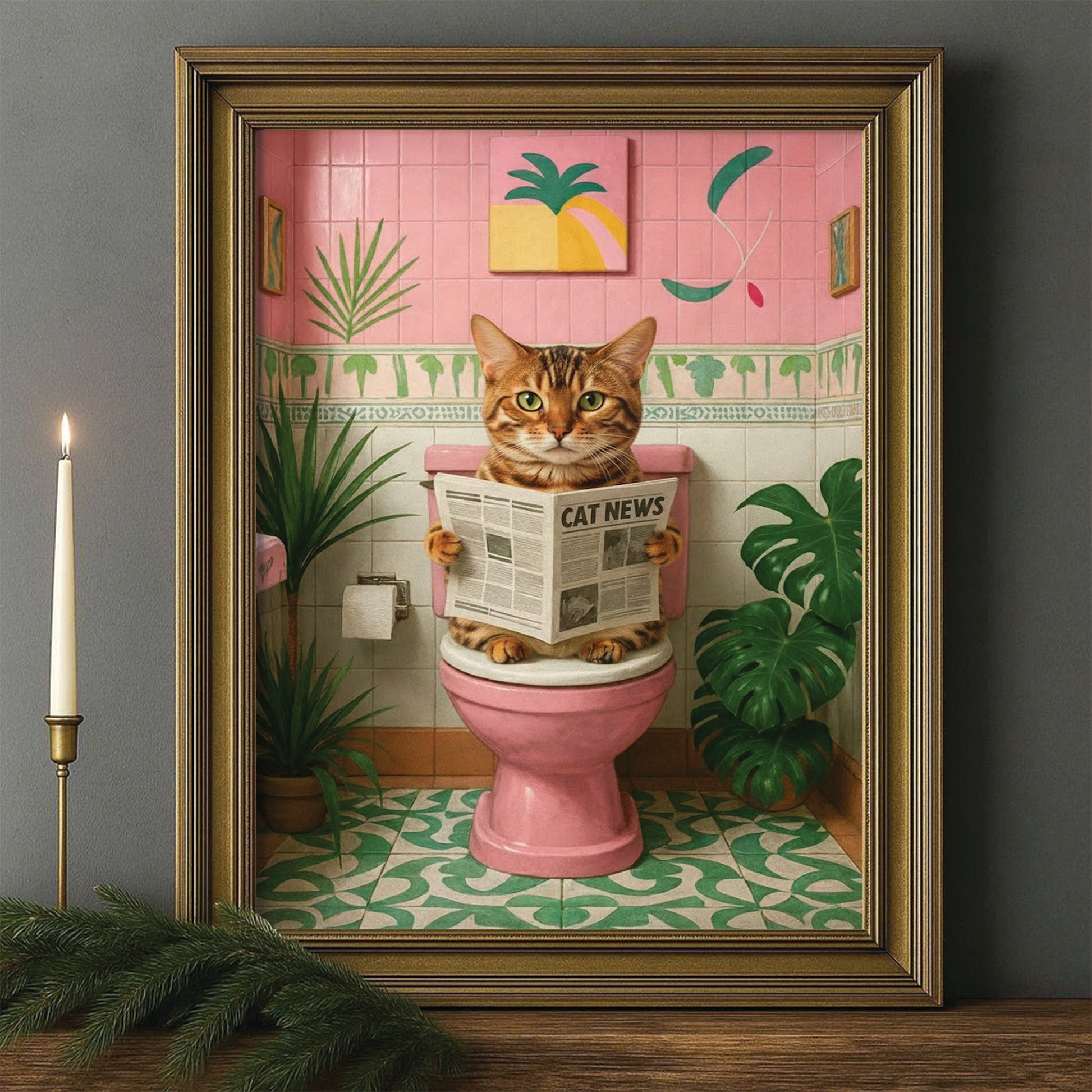 Custom Photo Cat Bathroom Style 10 Canvas Framed Wall Art Gift For Cat Lovers