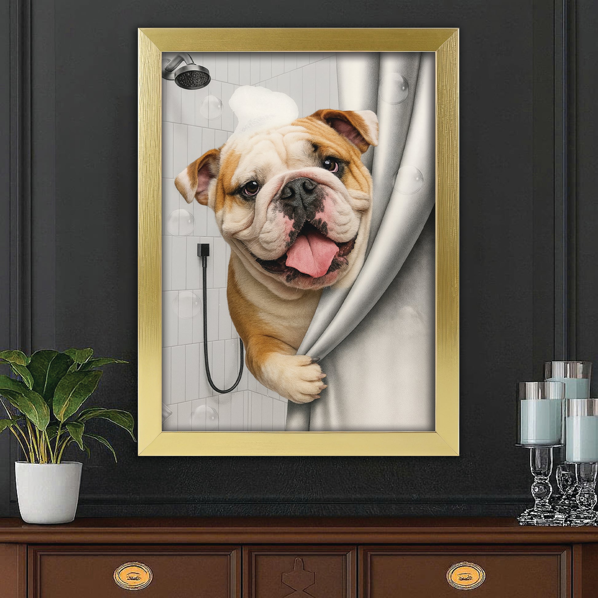 Custom Dog Photo Dog In Bathroom Canvas Framed Wall Art Gift For Dog Lovers