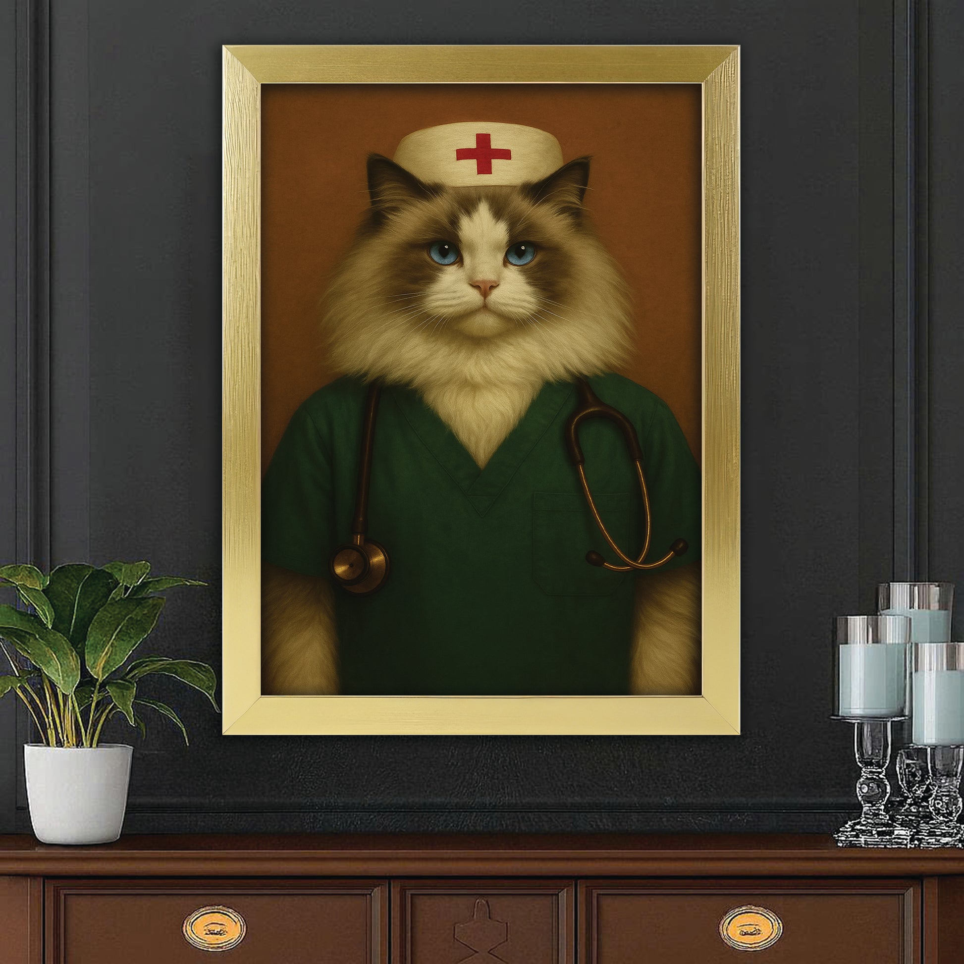 Custom Photo Nurse Cat Canvas Framed Wall Art Gift For Cat Lovers
