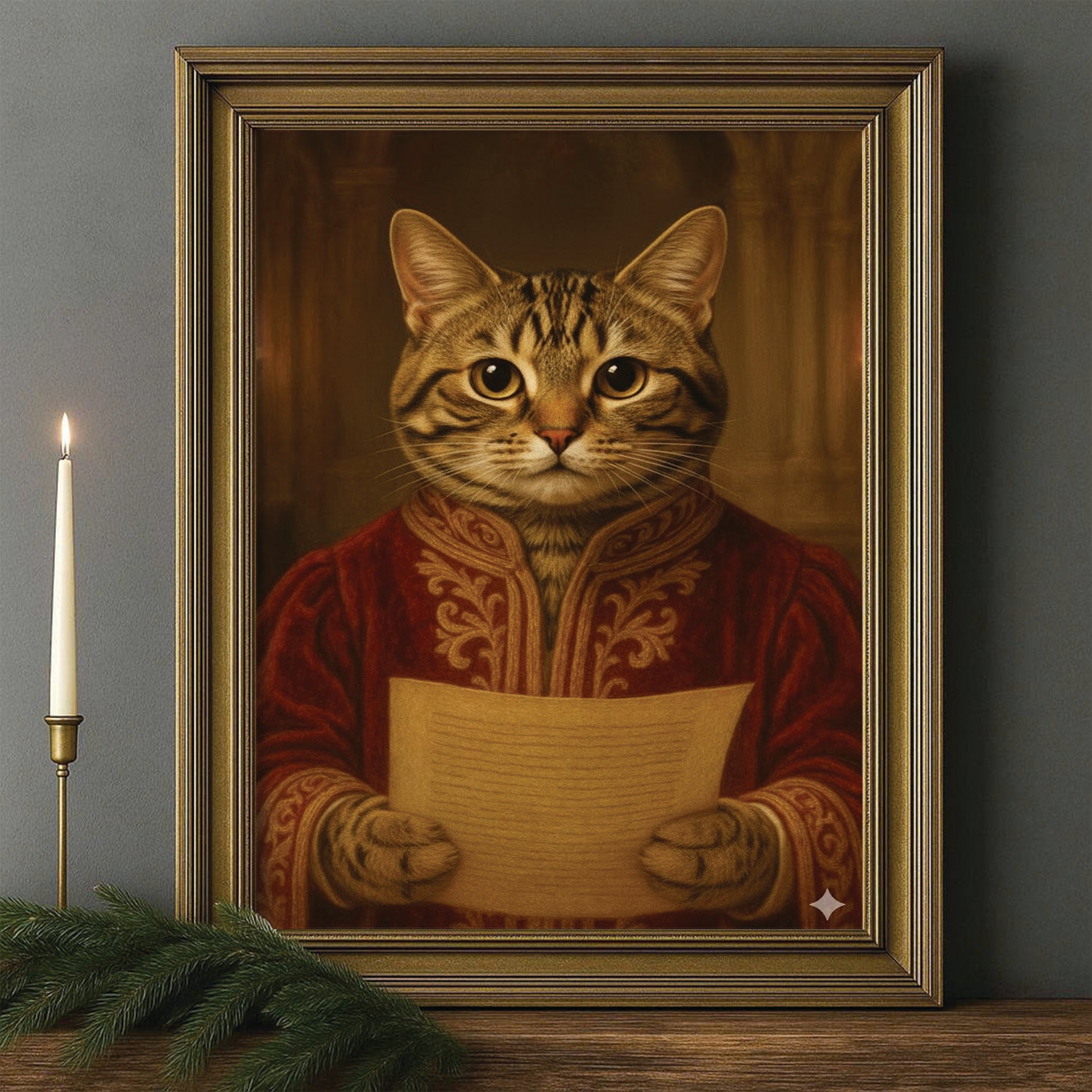 Custom Photo Cat Royal Style 06 Canvas Framed Wall Art Gift For Cat Lovers