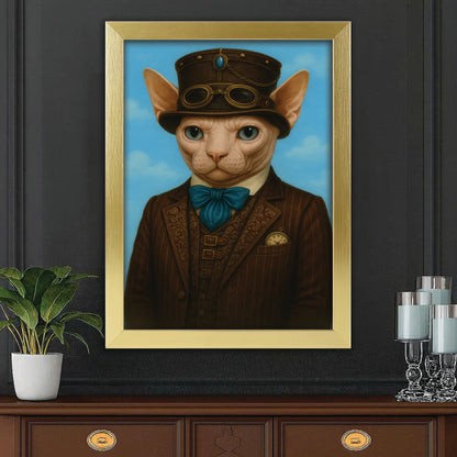 Custom Photo Pilot Cat Canvas Framed Wall Art Gift For Cat Lovers