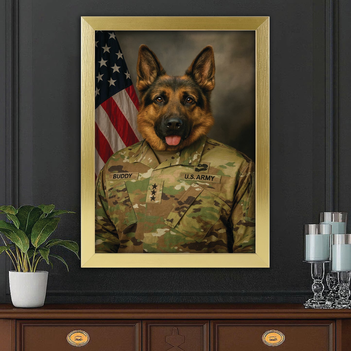Custom Dog Photo Us Army Canvas Framed Wall Art Framed Wall Art _ Gift For Dog Lovers
