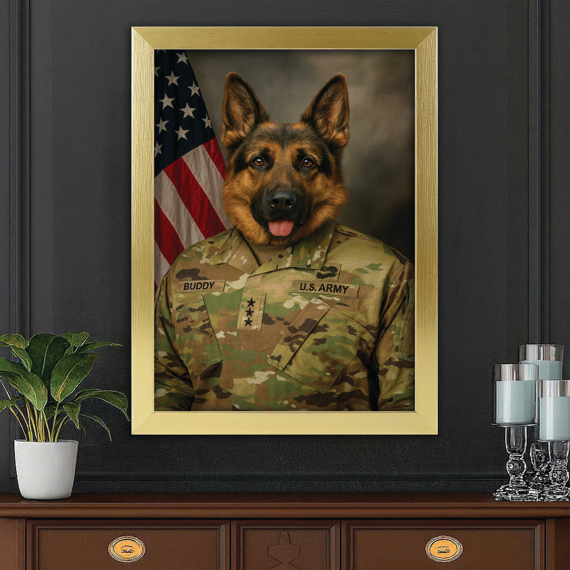 Custom Dog Photo Us Army Canvas Framed Wall Art Framed Wall Art _ Gift For Dog Lovers