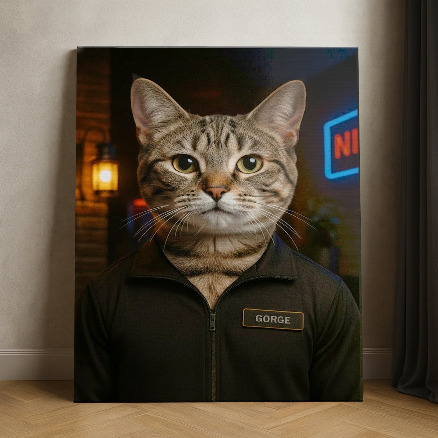 Custom Photo Bouncer Night Club Security Cat Canvas Gift For Cat Lovers