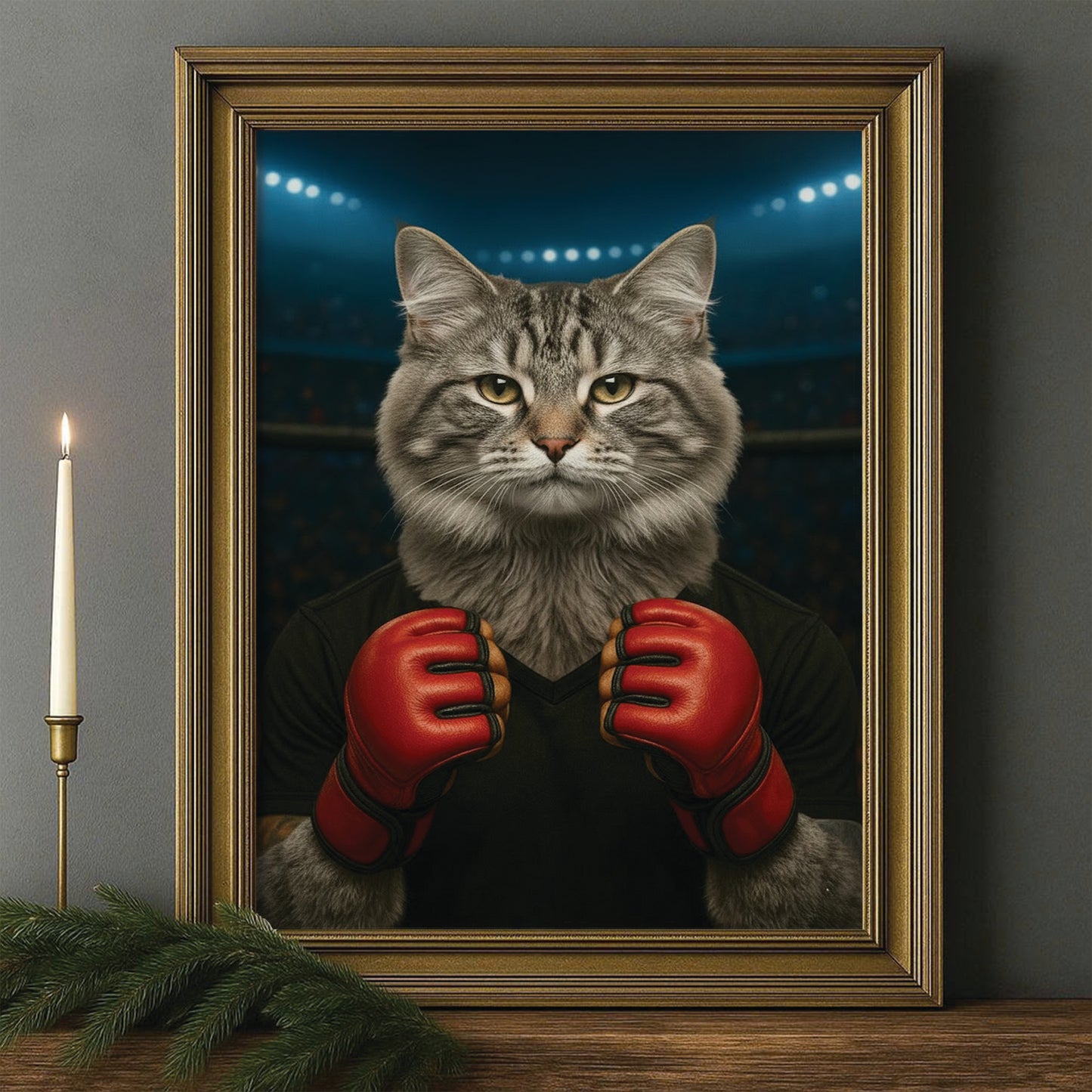 Custom Photo Mma Cat Canvas Framed Wall Art Gift For Cat Lovers