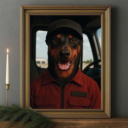Custom Photo Trucker Driver Dog Canvas Framed Wall Art Gift For Dog Lovers