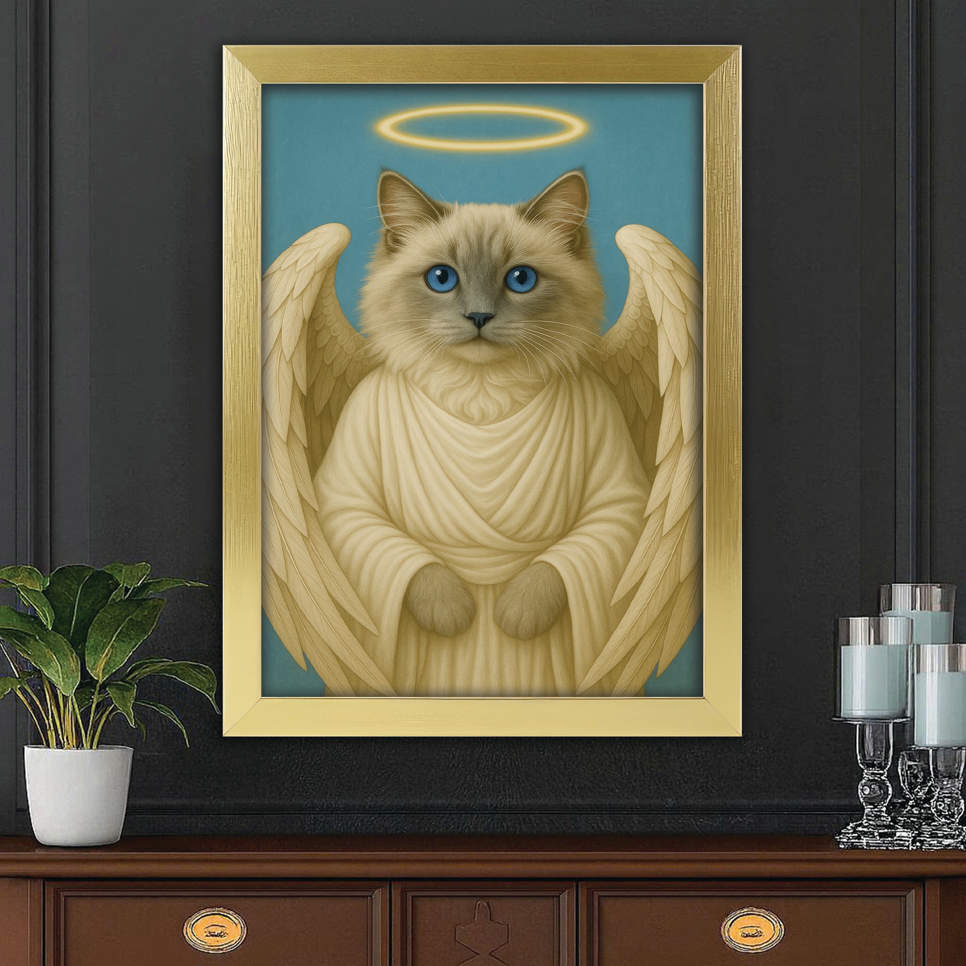 Custom Cat Photo Memorial Canvas Framed Wall Art _ Memorial Gift For Cat