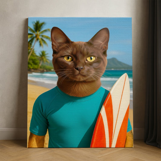 Custom Photo Surfer Beach Cat Canvas Gift For Cat Lovers