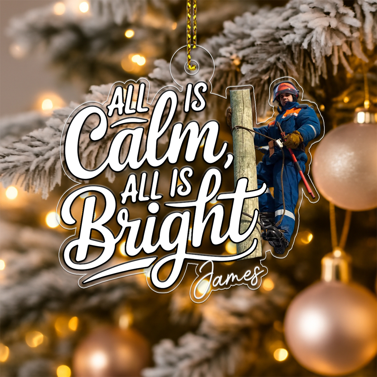 Custom Photo Electrician Gift Lineman Hero Acrylic Ornament Christmas Gift