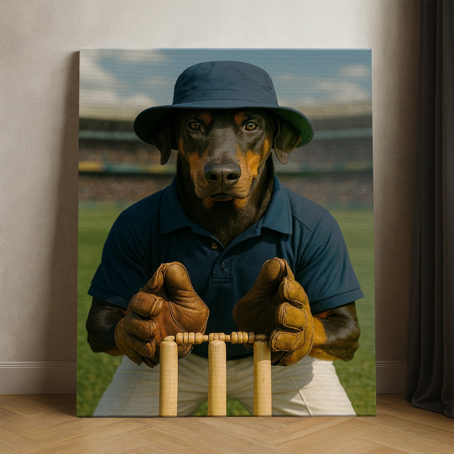 Custom Photo Cricket Player Dog Canvas Gift For Dog Lovers