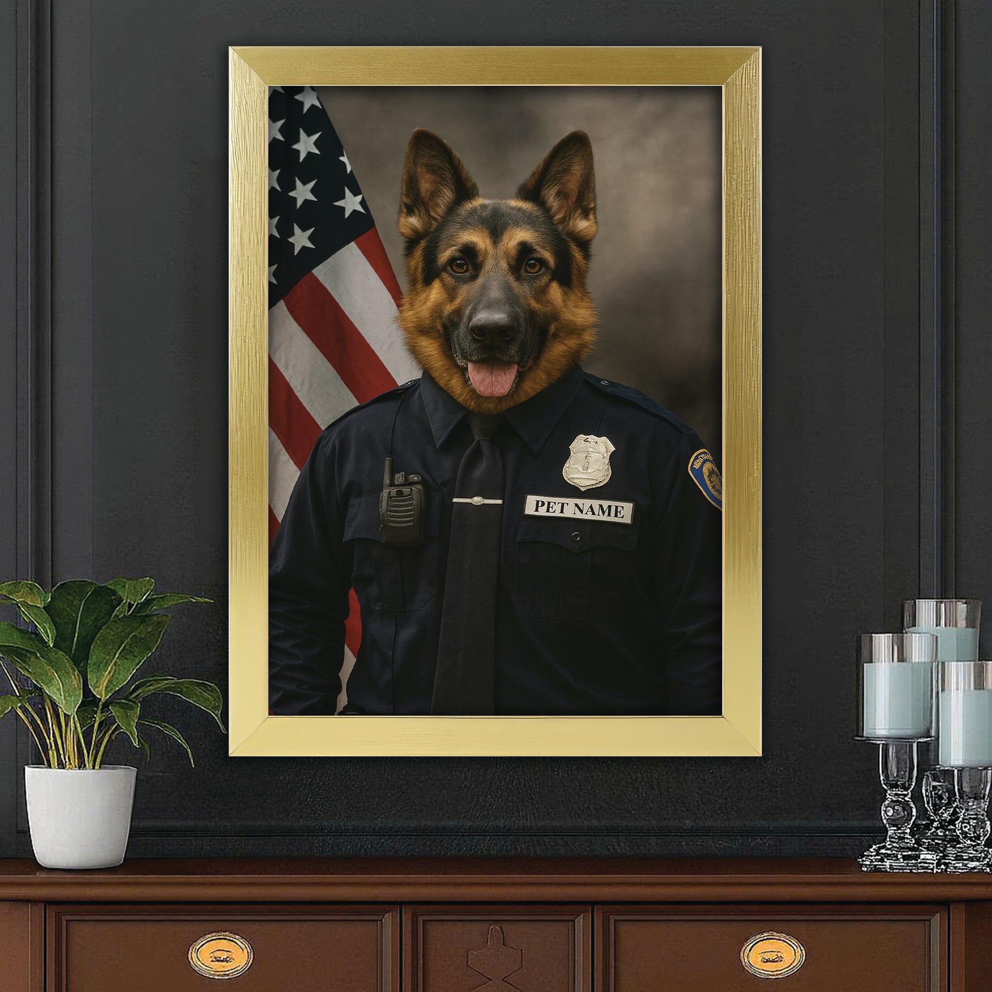 Custom Dog Photo Policeman Canvas Framed Wall Art Framed Wall Art _ Gift For Dog Lovers