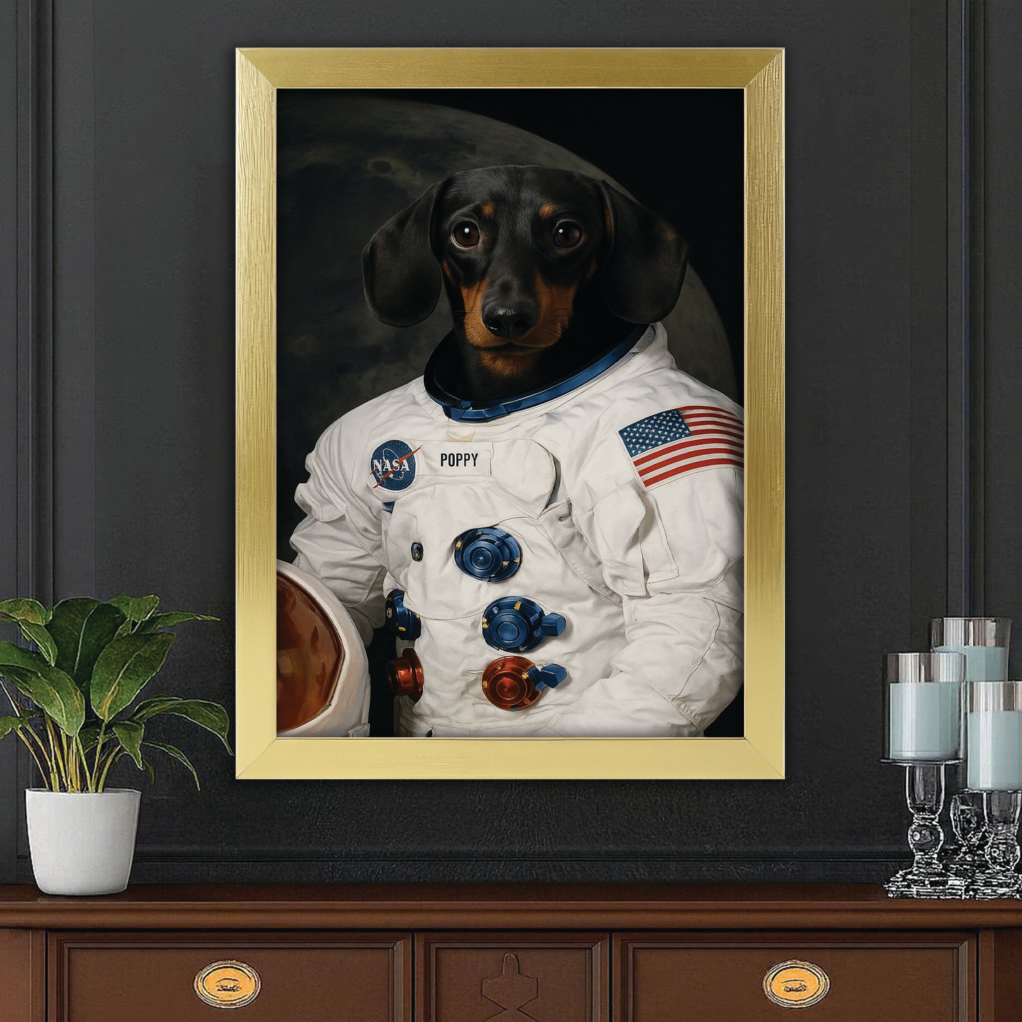 Custom Photo Dog Astronaut Canvas Framed Wall Art Framed Wall Art _ Gift For Dog Lovers