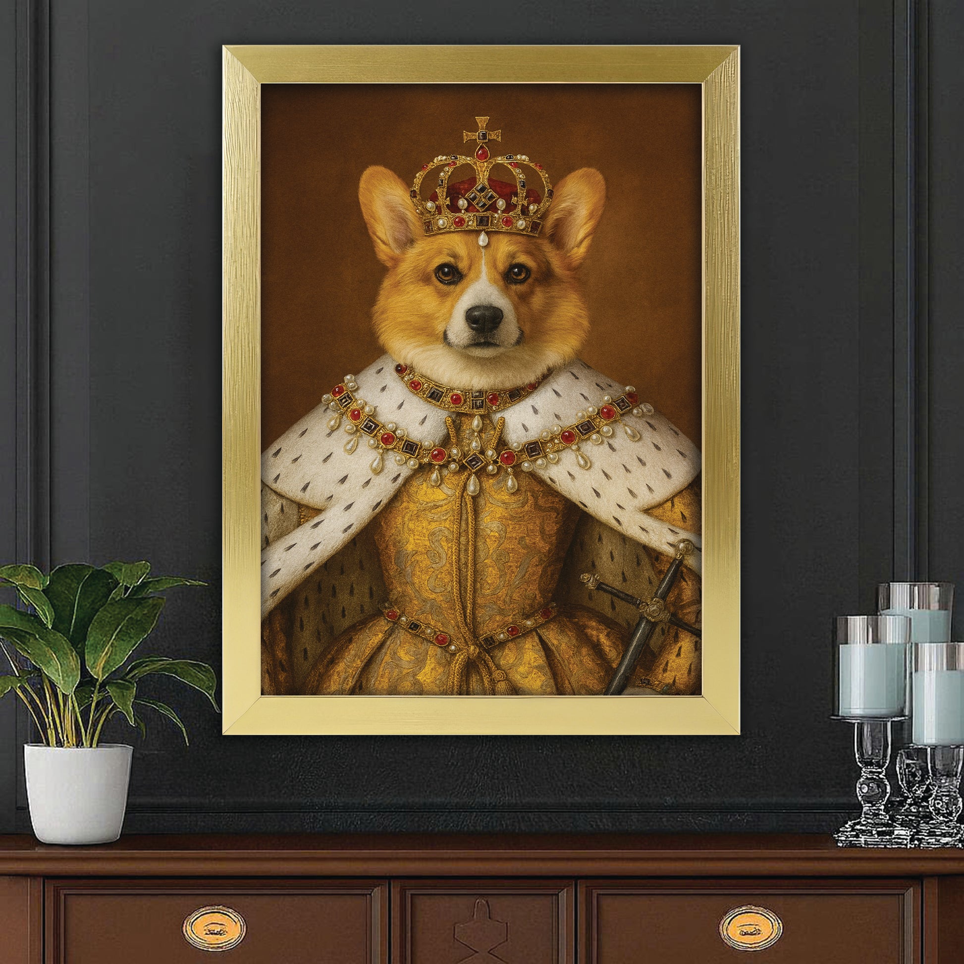 Custom Photo Crowned Queen Dog Canvas Framed Wall Art Gift For Dog Lovers