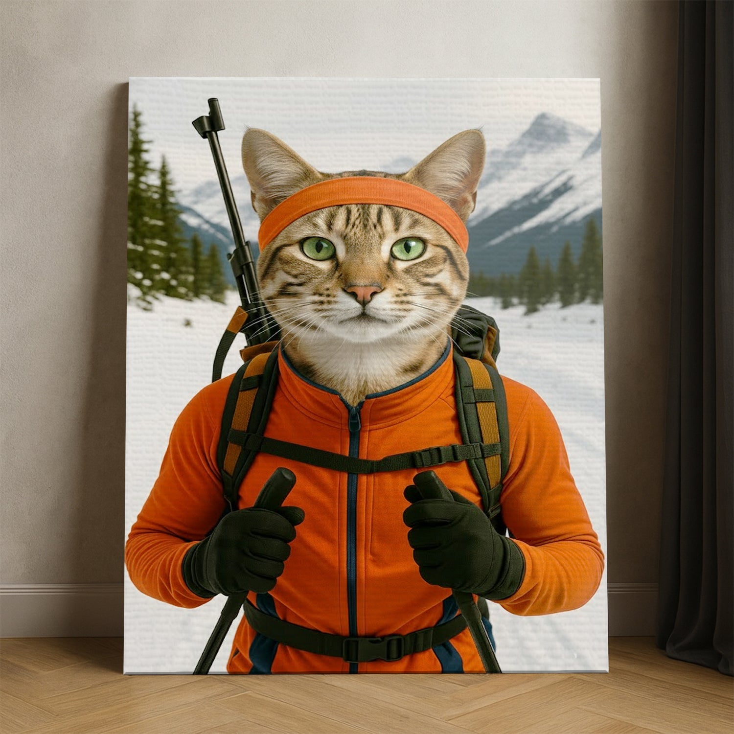 Custom Photo Biathlete Cross Country Skiing Cat Canvas Gift For Cat Lovers