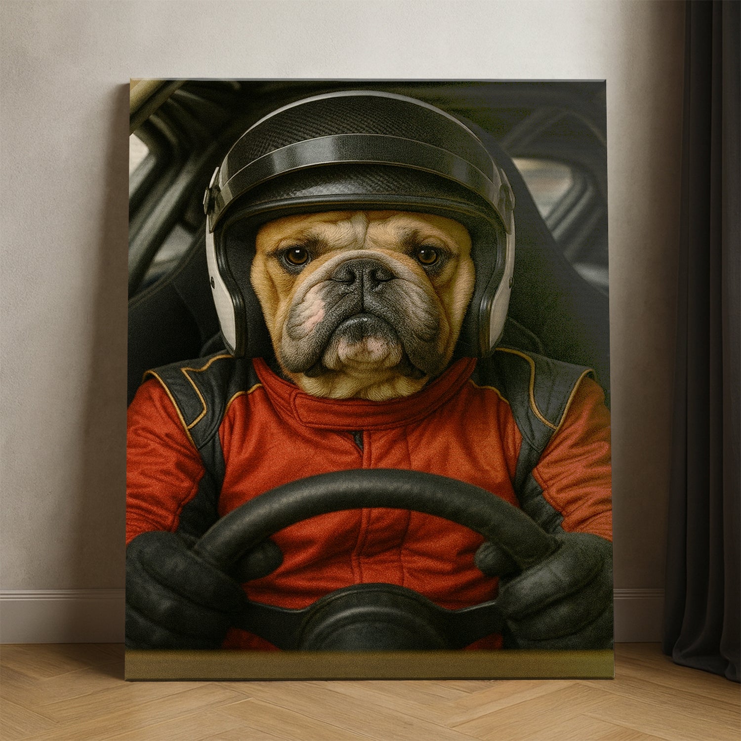 Custom Photo Racing Driver Dog Canvas Gift For Dog Lovers