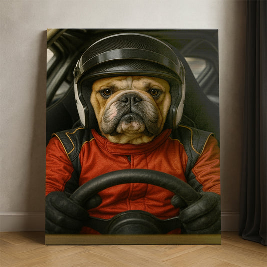 Custom Photo Racing Driver Dog Canvas Gift For Dog Lovers