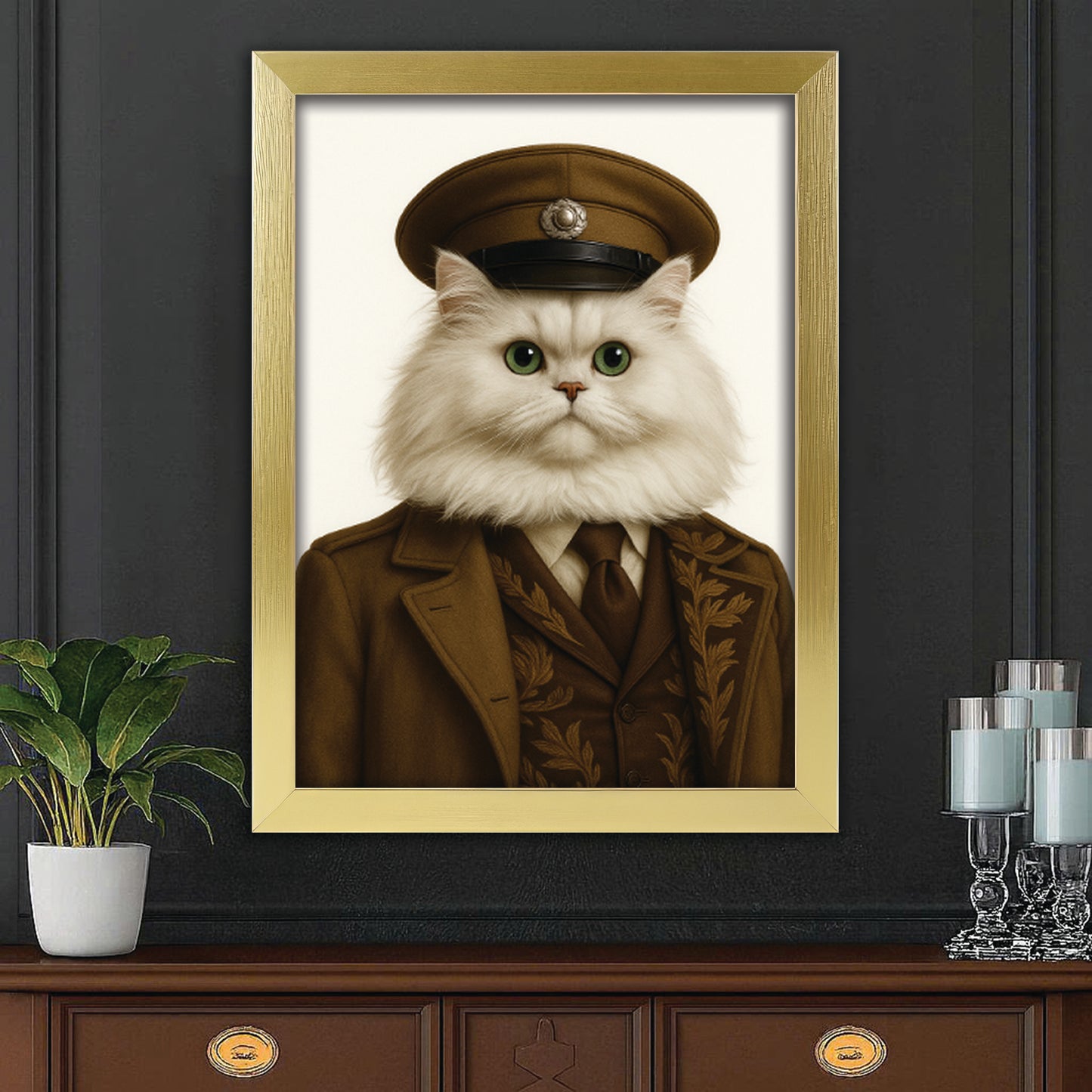 Custom Photo Captain Cat Canvas Framed Wall Art