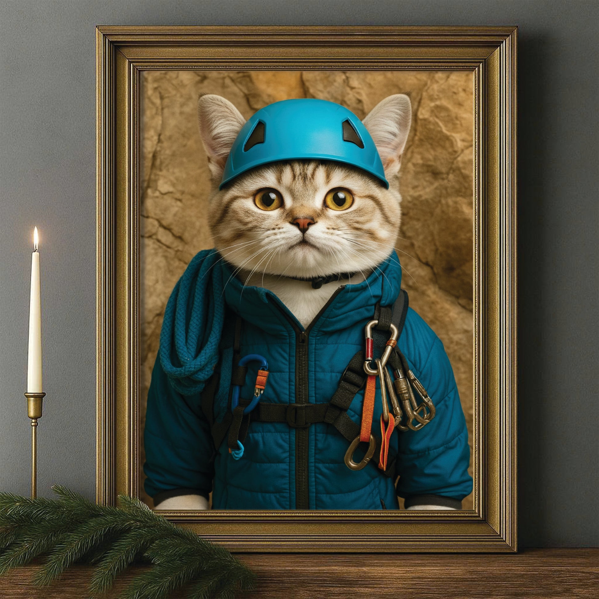 Custom Photo Climber Cat Canvas Framed Wall Art  Gift For Cat Lovers