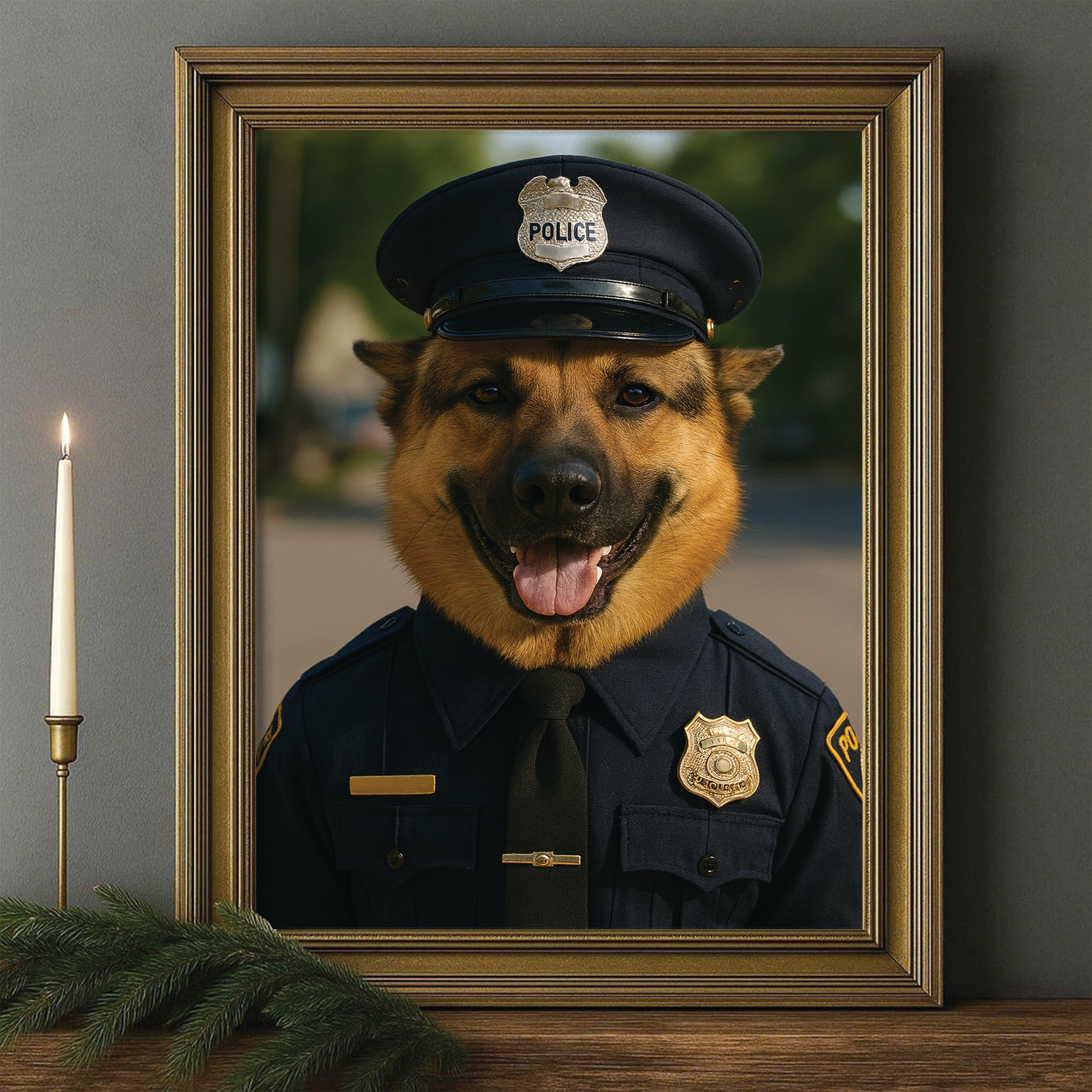 Custom Photo Police 2 Dog Canvas Framed Wall Art Gift For Dog Lovers