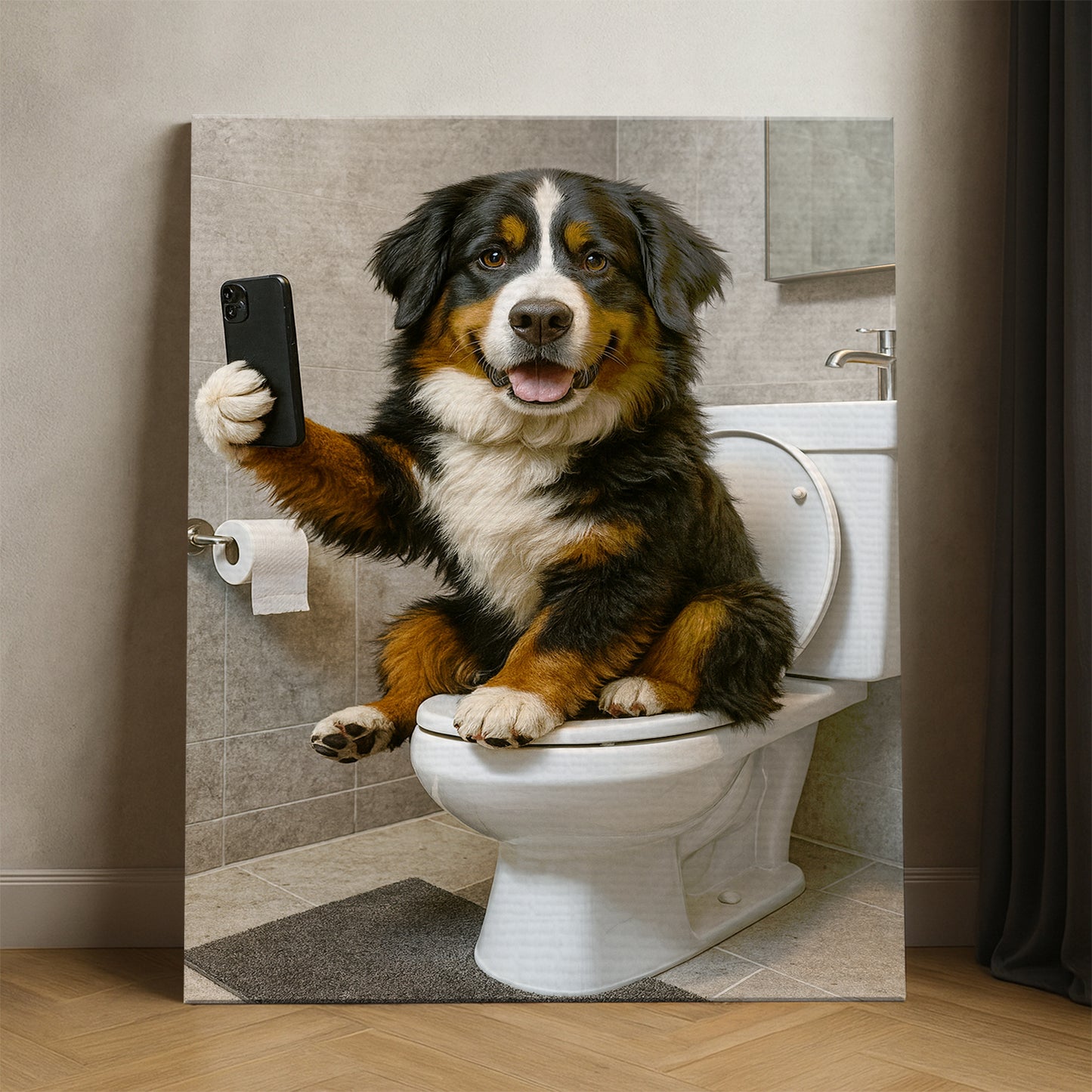Custom Photo Dog Sefie Bathroom Canvas Gift For Dog Lover