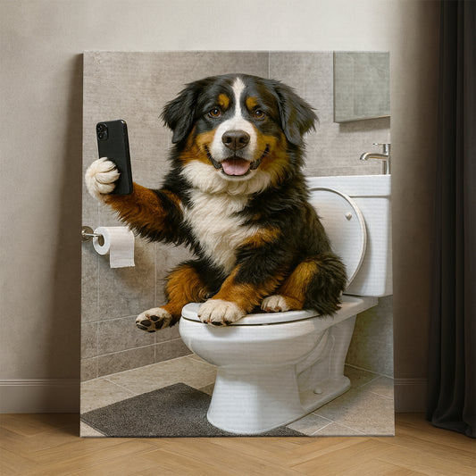 Custom Photo Dog Sefie Bathroom Canvas Gift For Dog Lover