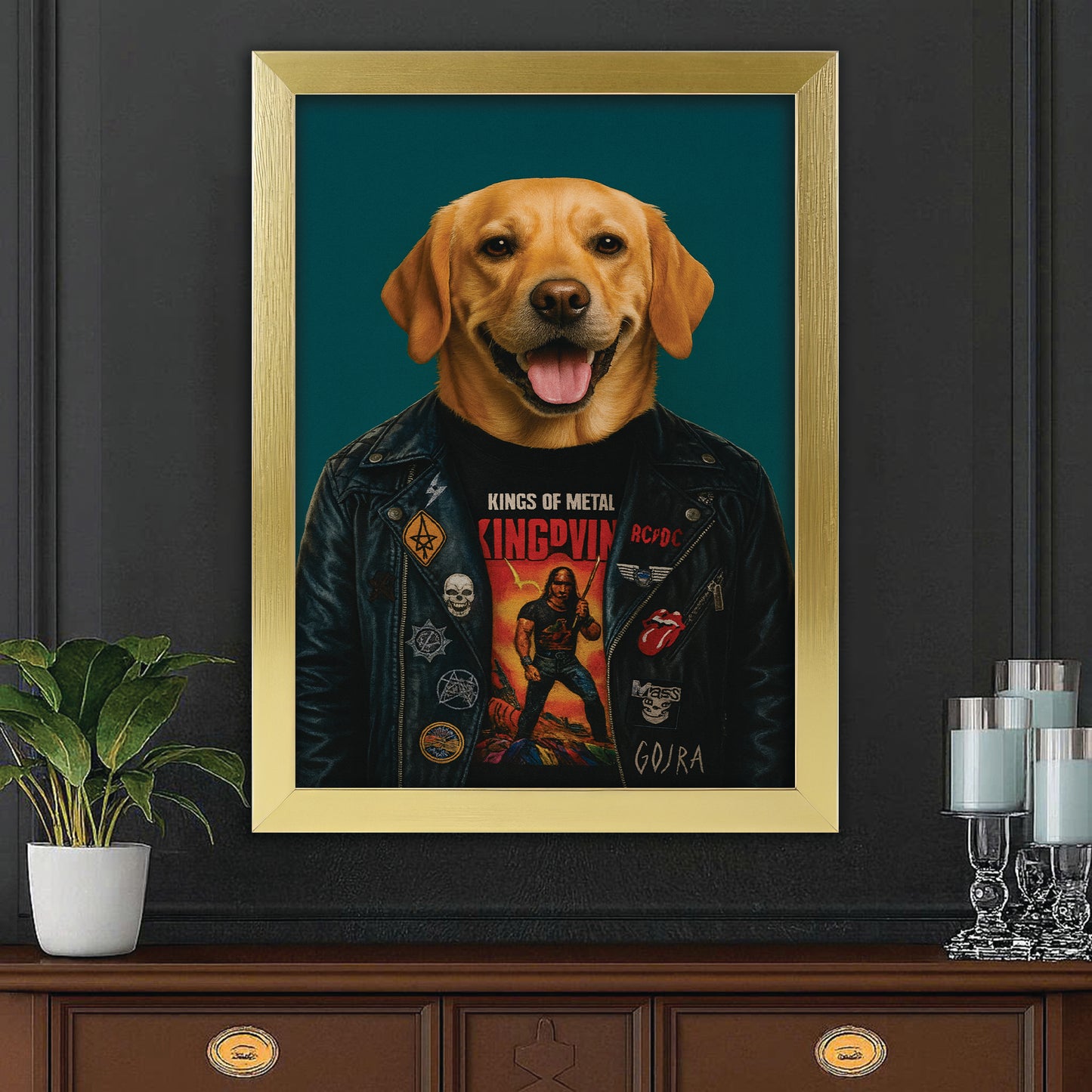 Custom Photo Dog Rock n Roll Canvas Framed Wall Art