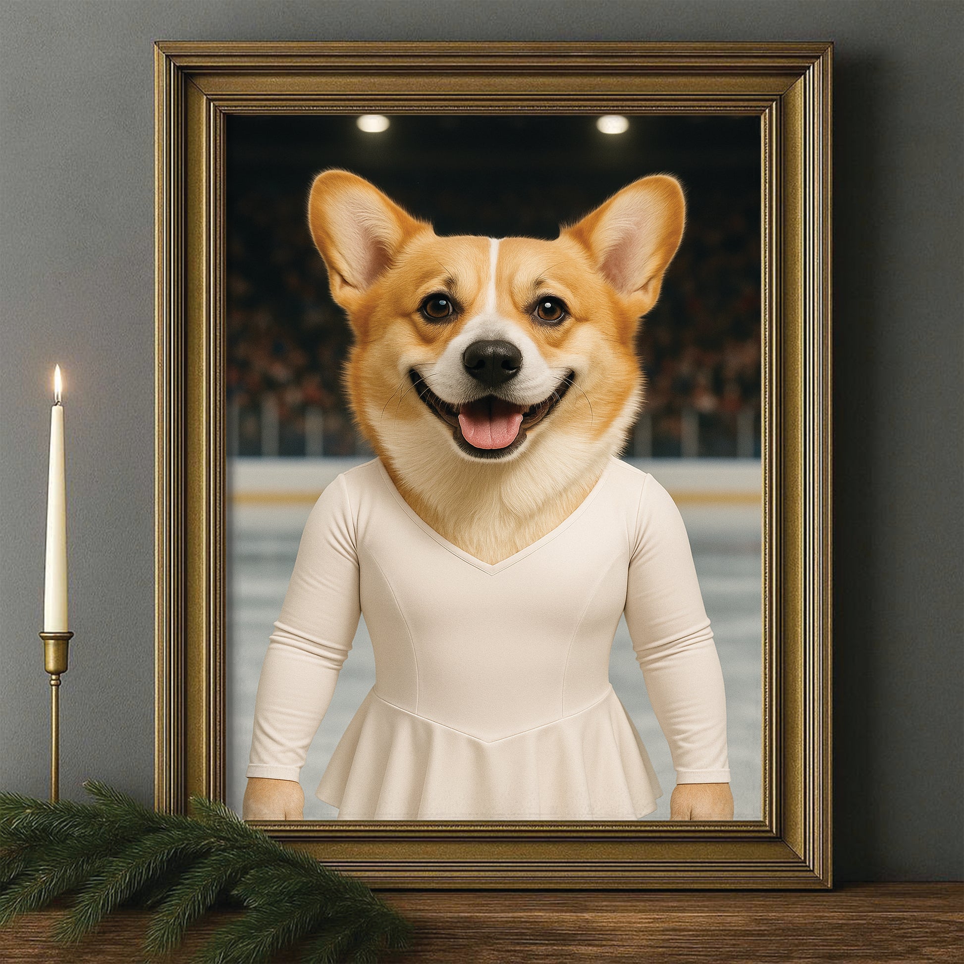 Custom Photo Ice Skater Dog Canvas Framed Wall Art Gift For Dog Lovers