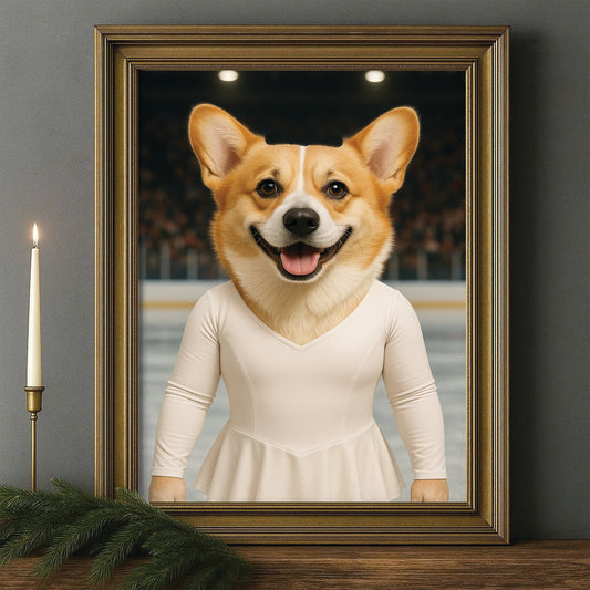Custom Photo Ice Skater Dog Canvas Framed Wall Art Gift For Dog Lovers
