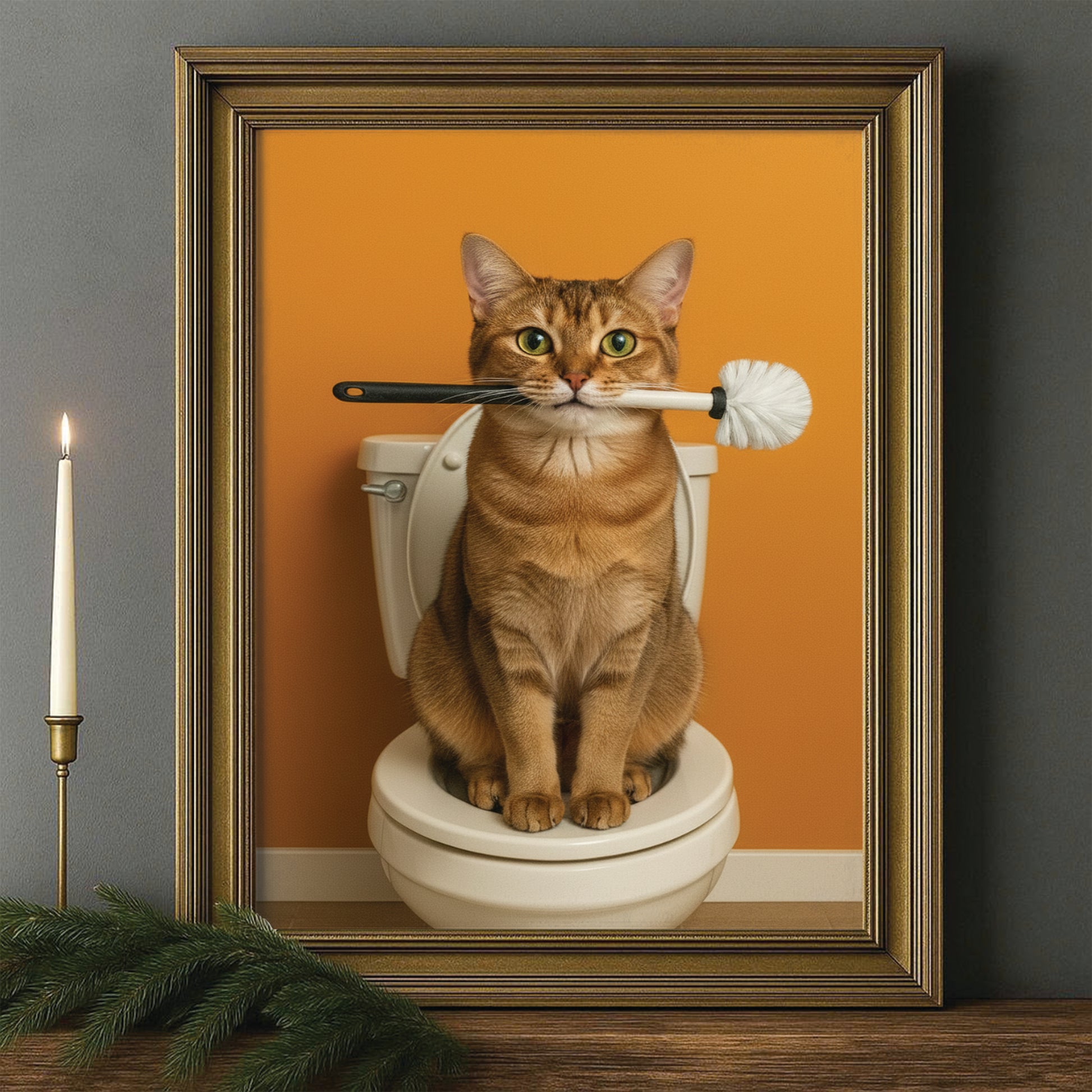 Custom Photo Cat Bathroom Style 31 Canvas Framed Wall Art Gift For Cat Lovers