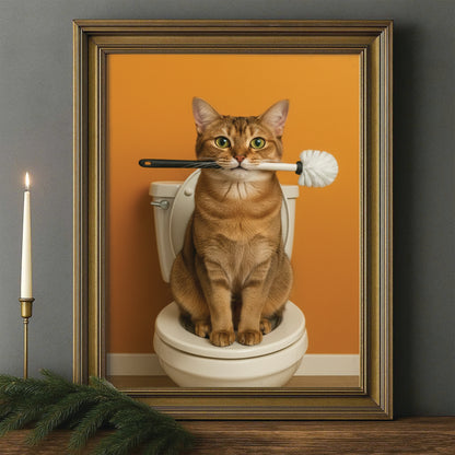 Custom Photo Cat Bathroom Style 31 Canvas Framed Wall Art Gift For Cat Lovers