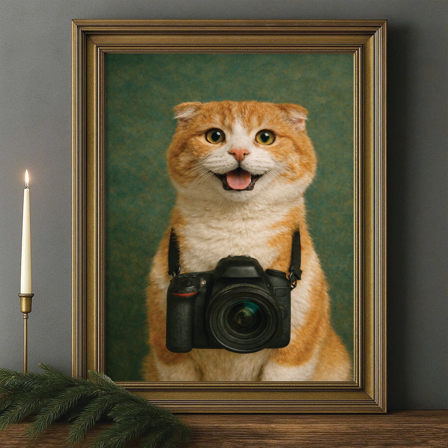 Custom Photo Photographer Cat Canvas Framed Wall Art Gift For Cat Lovers