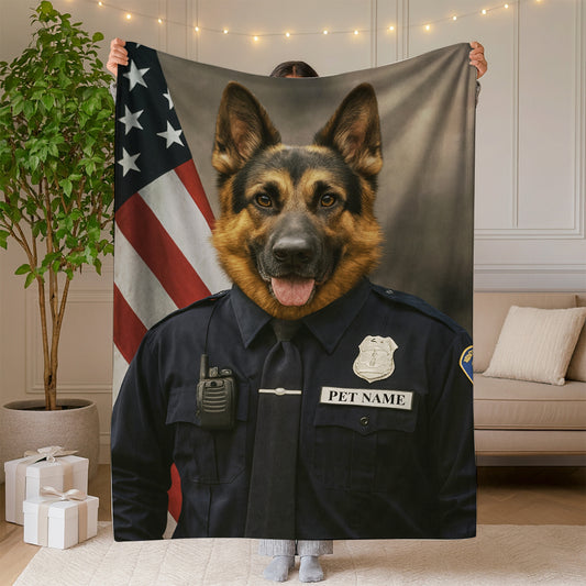 Custom Dog Photo Policeman Blanket For Dog Lover