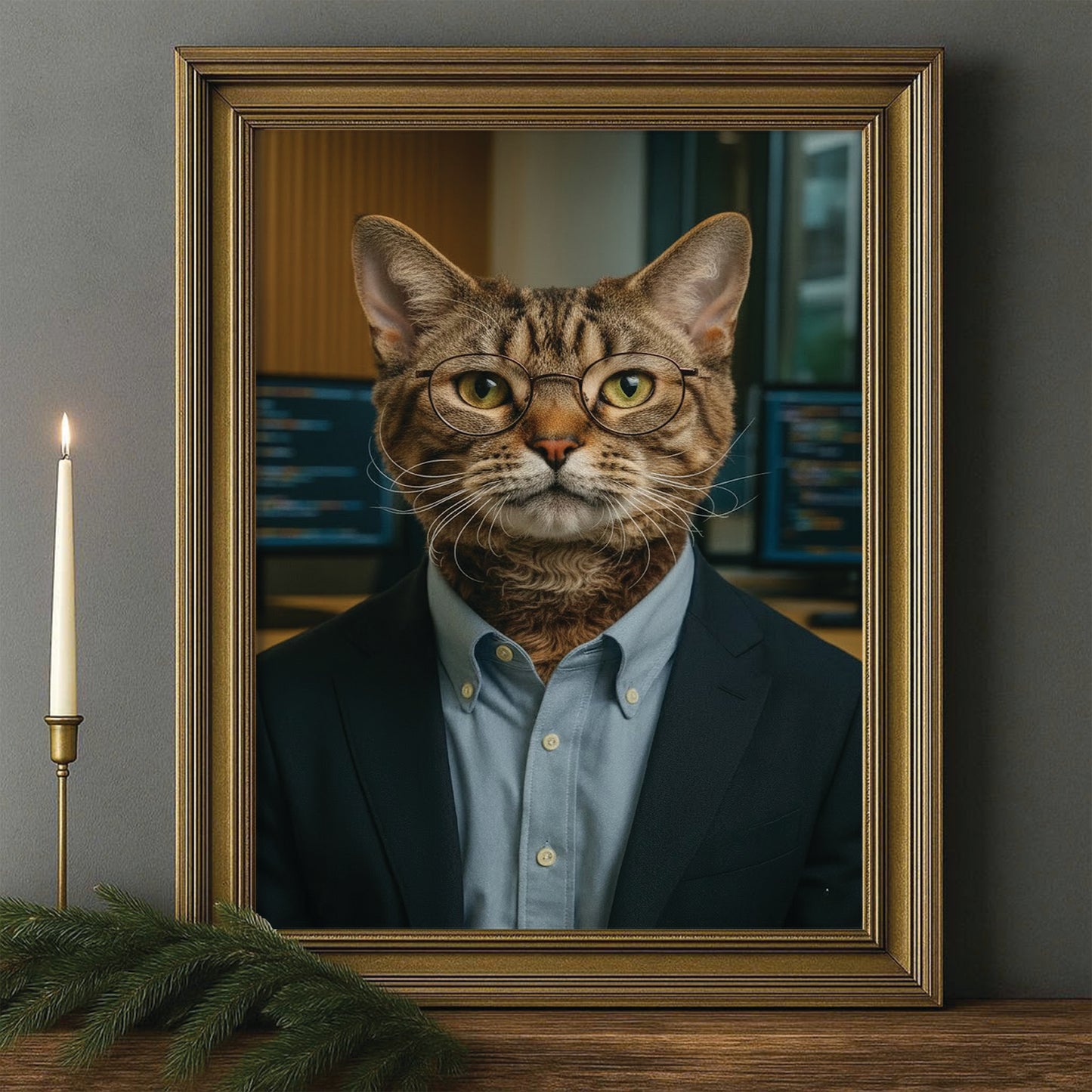 Custom Photo Software Developer Cat Canvas Framed Wall Art Gift For Cat Lovers