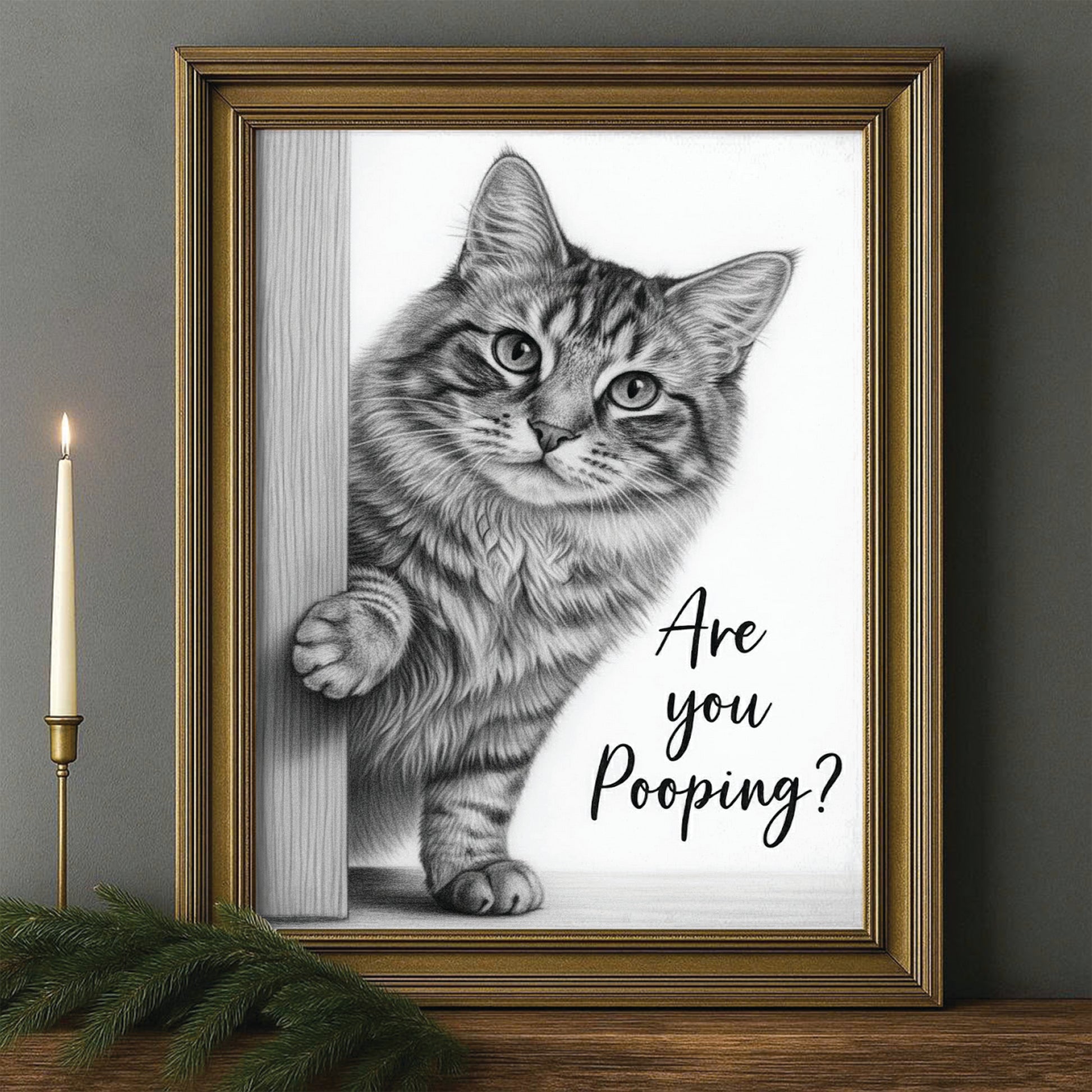 Custom Photo Cat Bathroom Canvas Framed Wall Art Gift For Cat Lover