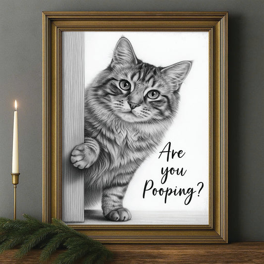 Custom Photo Cat Bathroom Canvas Framed Wall Art Gift For Cat Lover