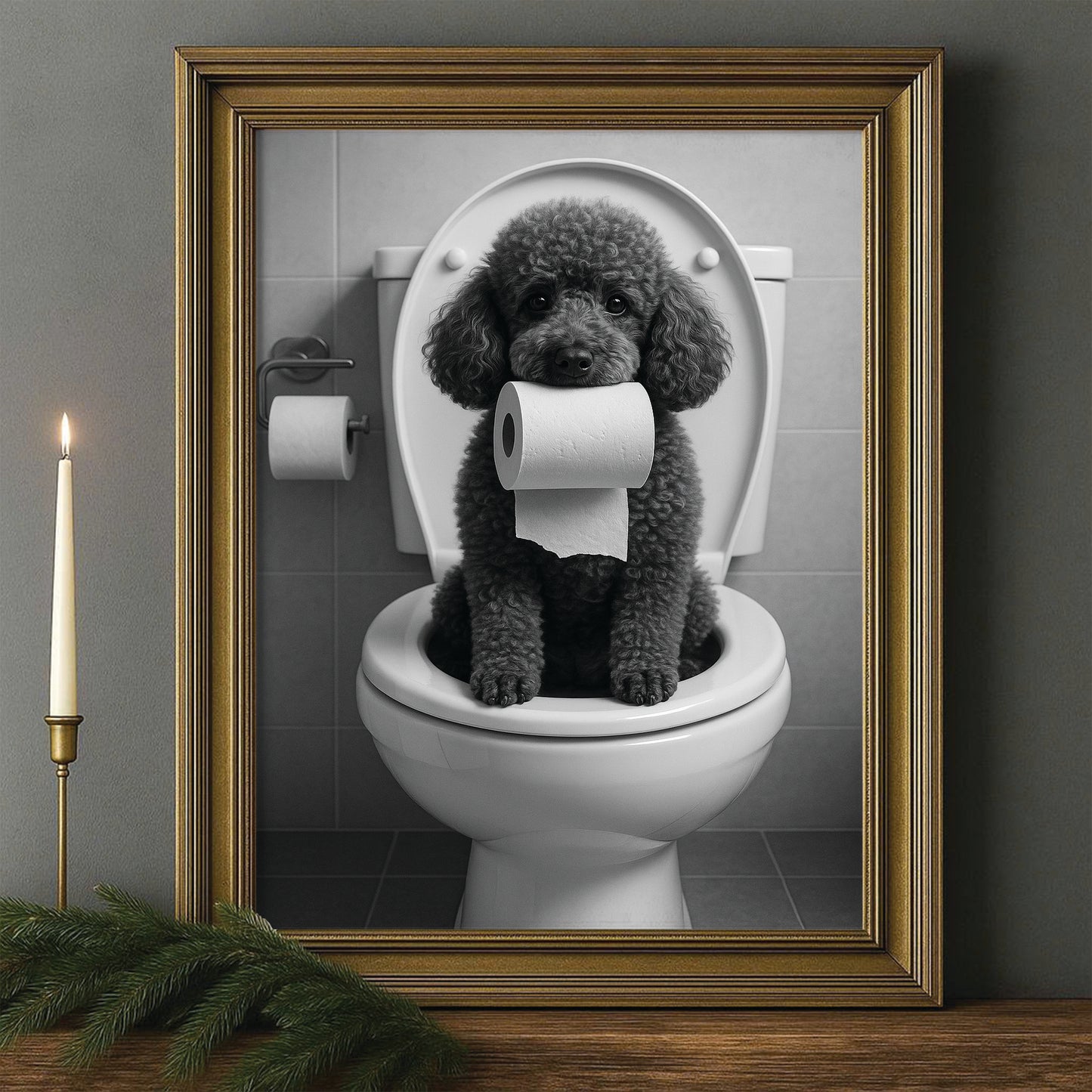 Custom Photo Dog Bathroom Style 5 Canvas Framed Wall Art Gift For Dog Lovers